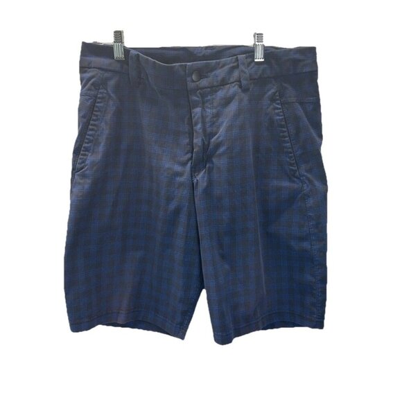 Lululemon Black Blue Checked Performances Chino Short Size 34‎ Excellent 10" - Picture 1 of 11